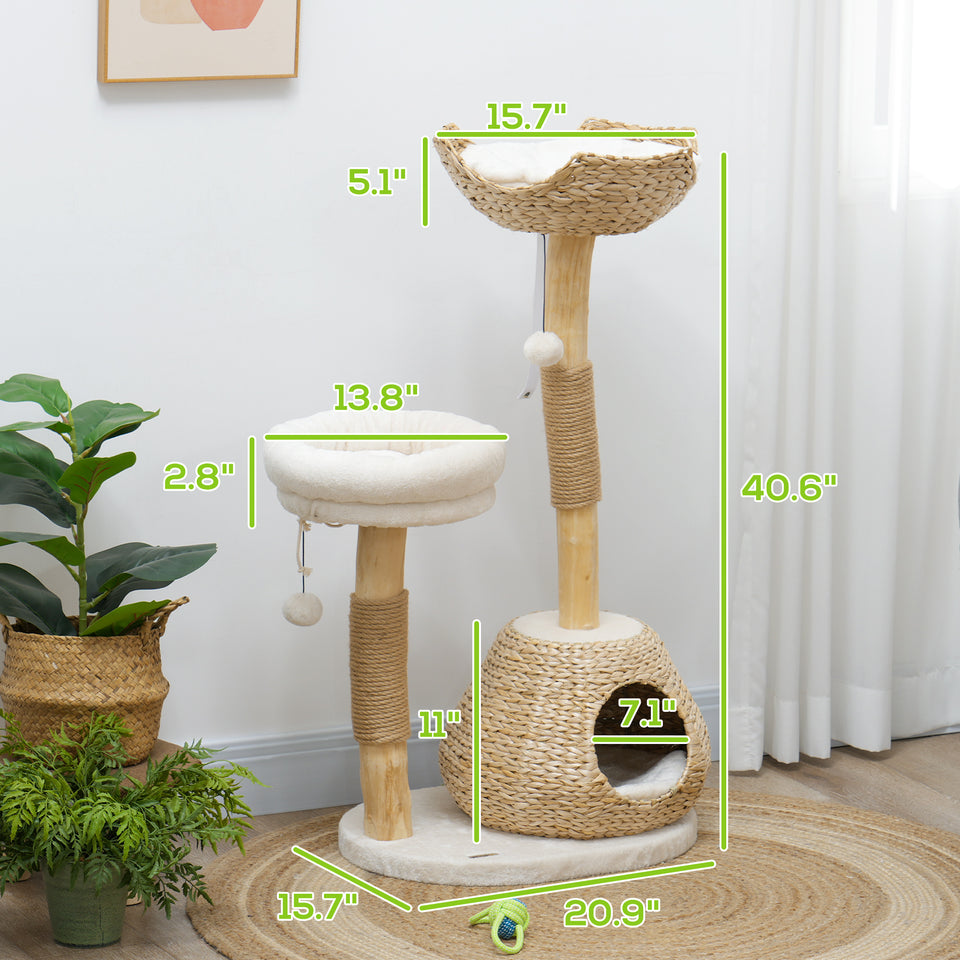 41" Cat Tree for Indoor Cats with Wooden Cat Scratching Posts
