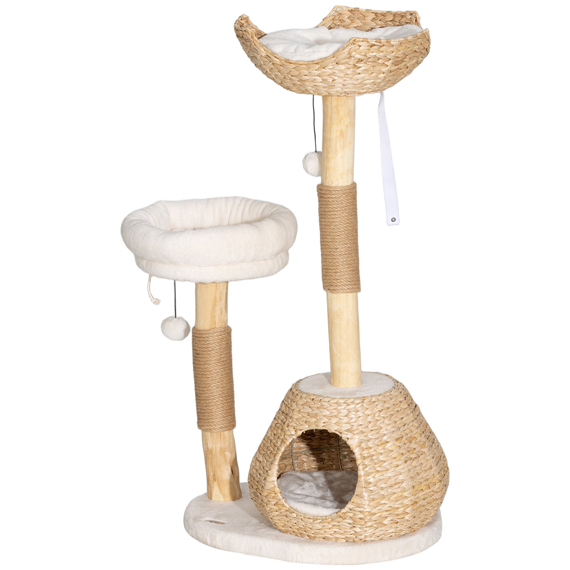 41" Cat Tree for Indoor Cats with Wooden Cat Scratching Posts, Cat Condo, Cat Beds & Toy Balls, Cream White